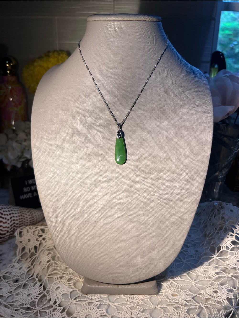 Jade Teardrop Pendant w sterling silver Necklace - Elegance Defined.